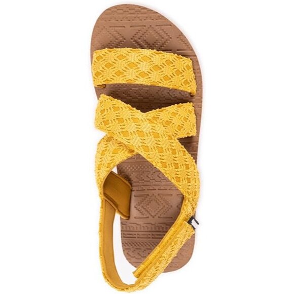 Muk Luks Lukees Joyful Expression Size 10 Lofty Platform Sandal Yellow Beige New - Picture 3 of 4